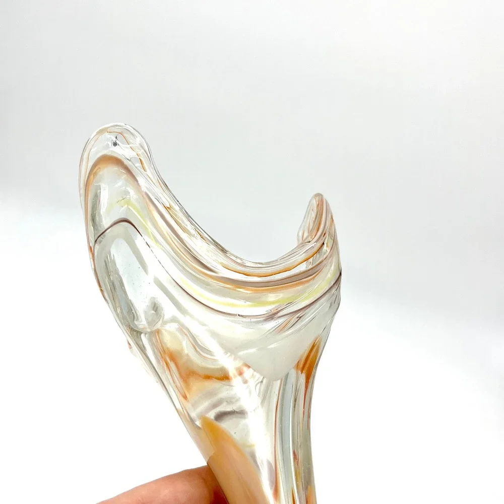 Art Glass Vase Swirl Design Amber Brown Clear Decor Bud‎ Vase